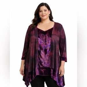 One World Sweater Women's Size 3X Tunic Floral Purple